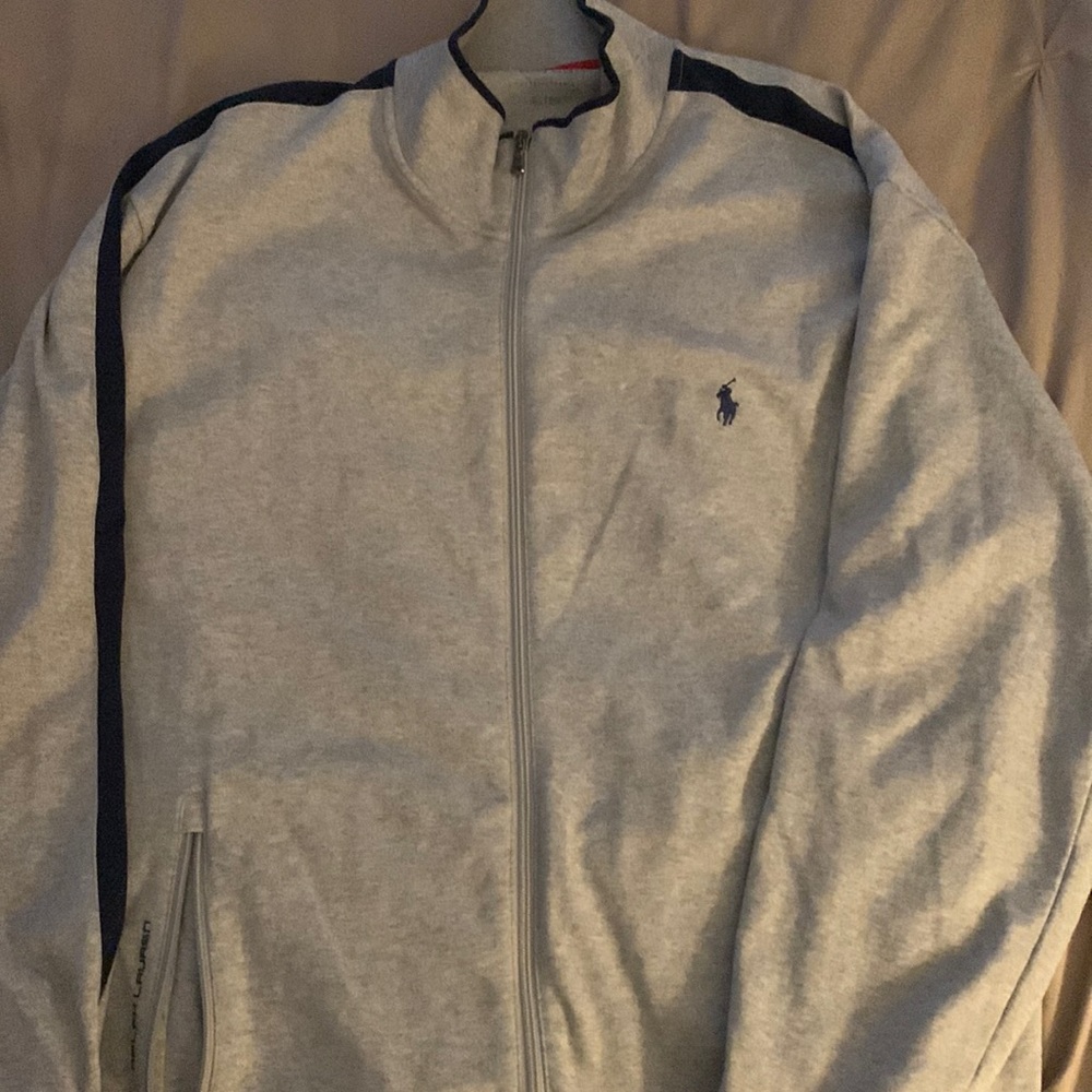 Gray with blue stripe Polo jacket size XL